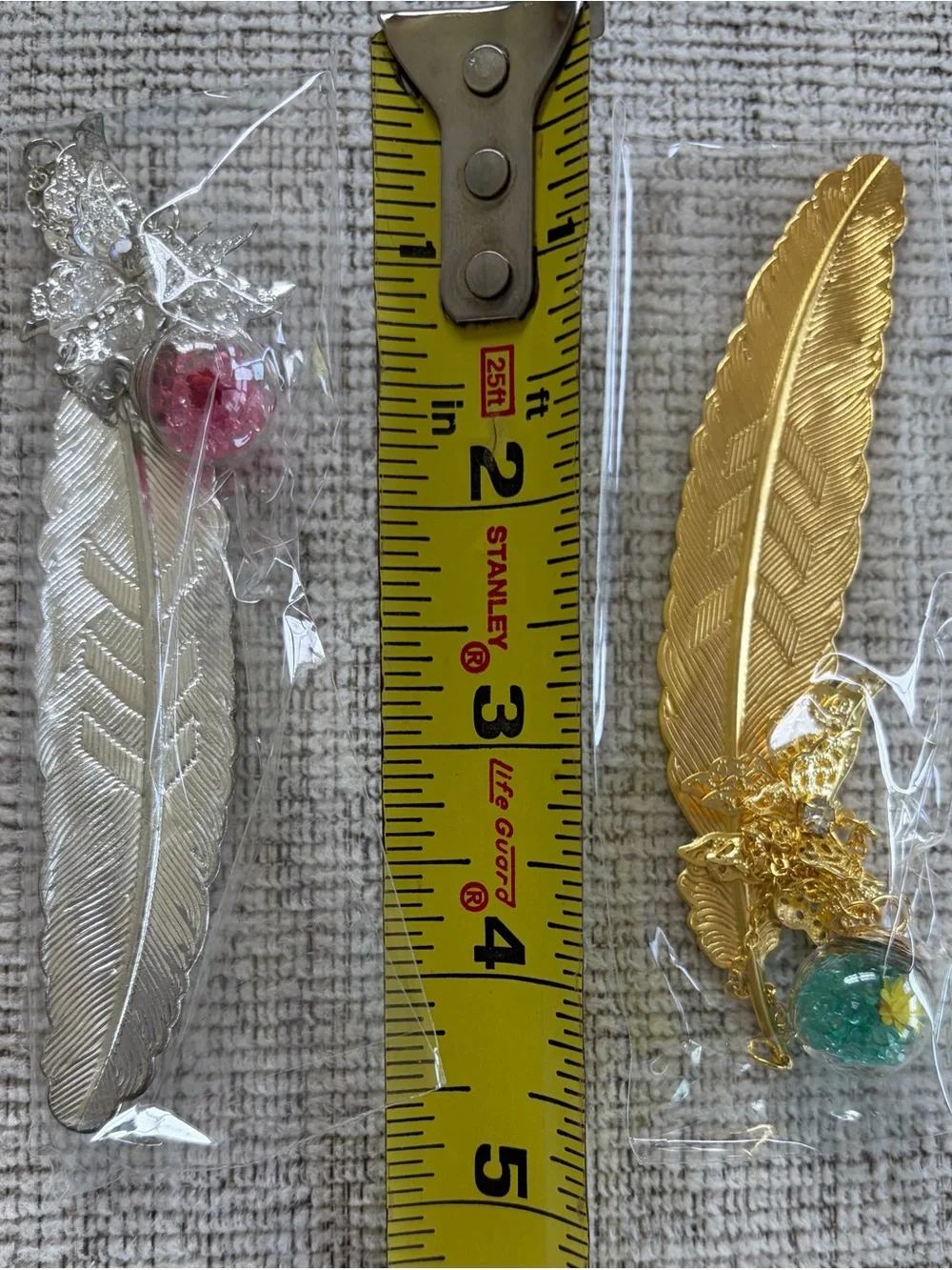 Silver Feather Bookmark with Pink Crystal Accent - Cute